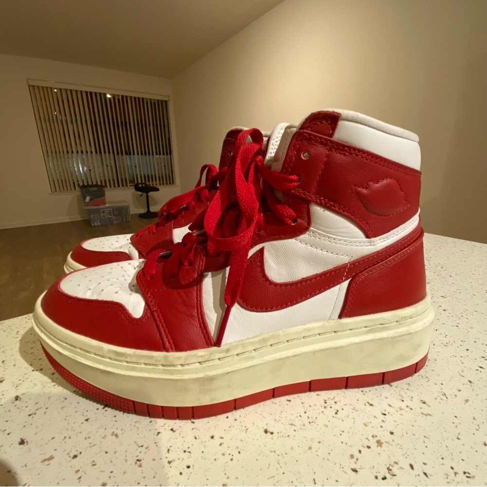 Red and White High-Top Sneakers
